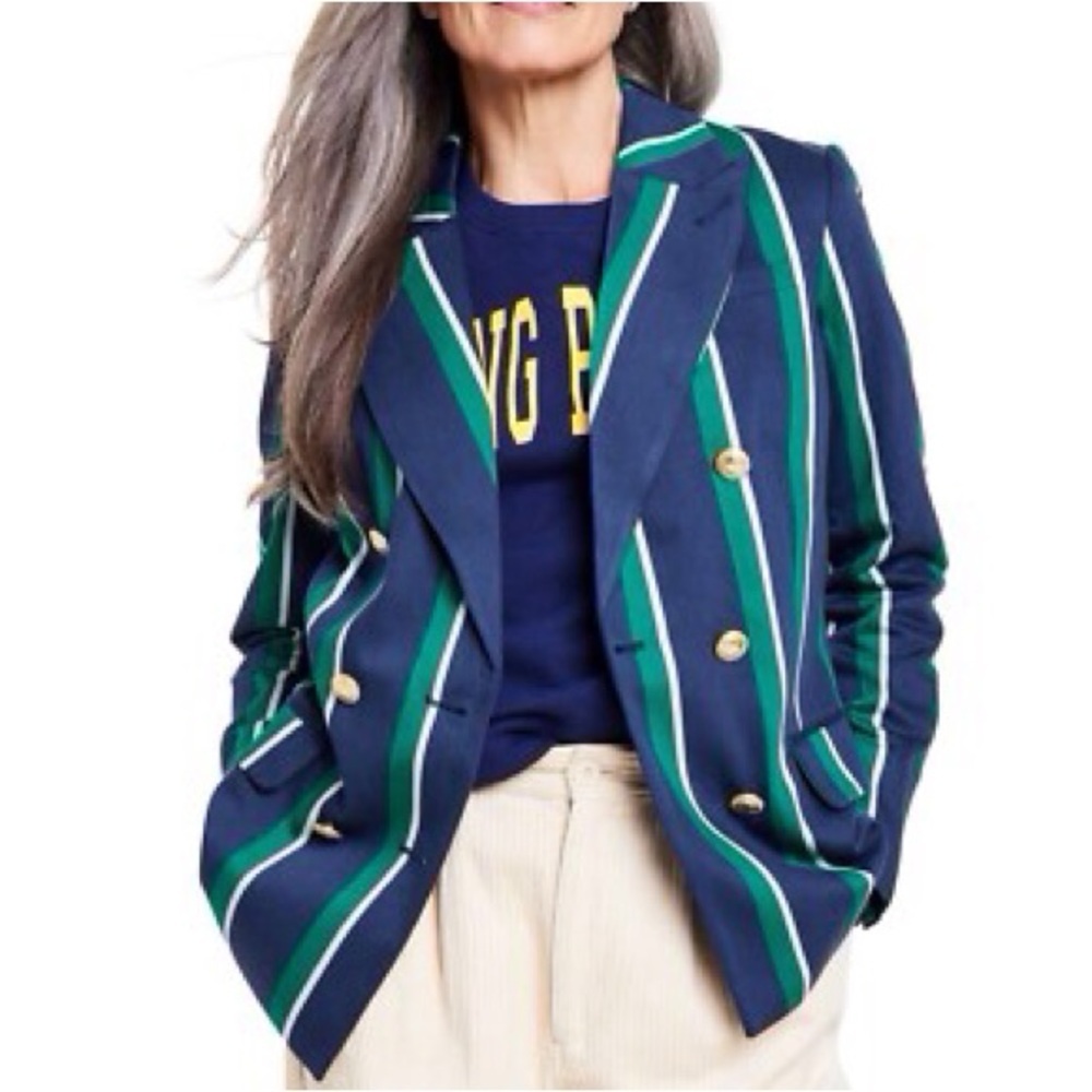 Rowing Blazers Target Women XS Blue Green Striped Double Breasted Blazer NWT